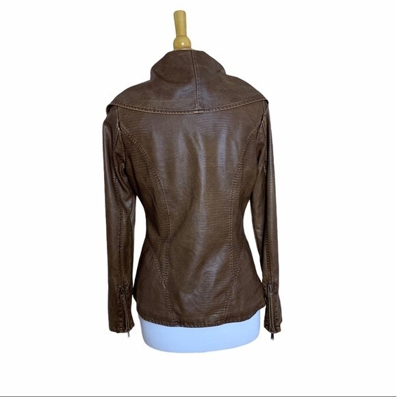 JOUJOU Brown Faux Leather Moto Jacket - Medium - Picture 8 of 10
